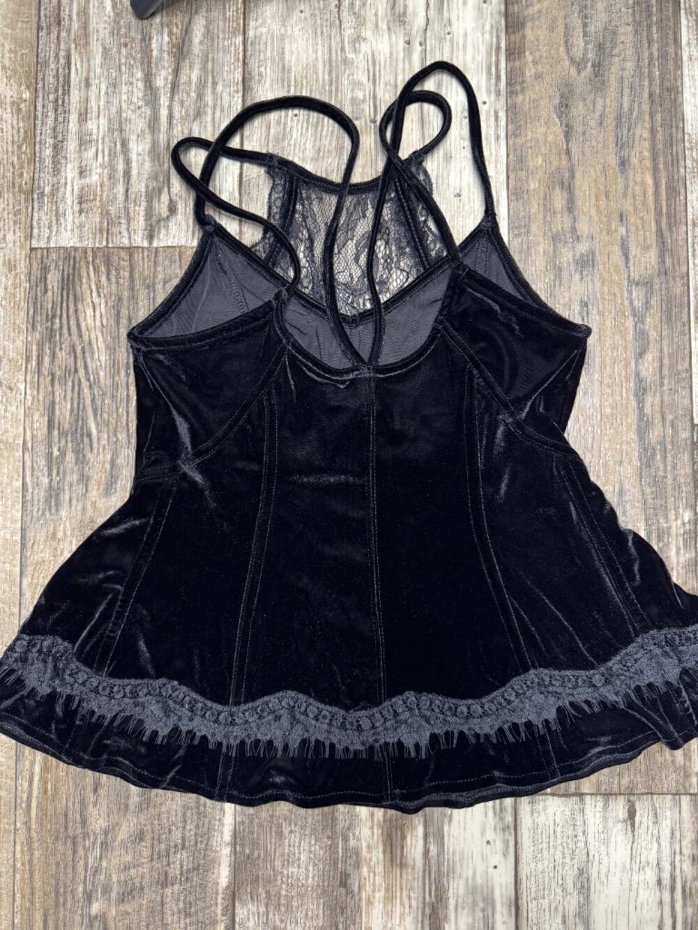 Free People Adalia Velvet Peplum Top Black Lace Strappy Boho XS - Picture 4 of 9